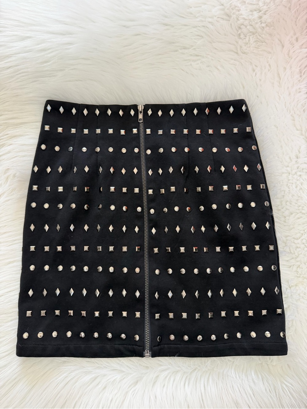 Forever 21 Black Studded Mini Skirt with Front Zip Sz M